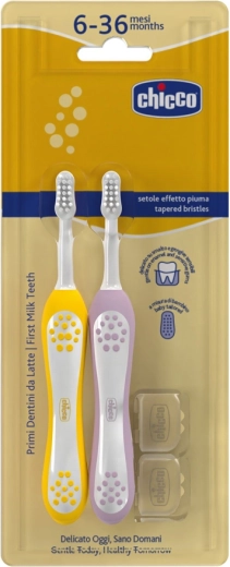 Set de cepillos de dientes infantiles Chicco índigo-mostaza, 2 uds (6–36 meses)
