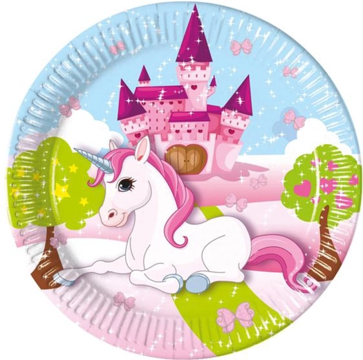 Platos de papel Unicornio 20 cm, 8 uds