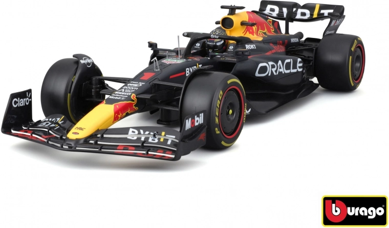 Modelo metálico de F1 ORACLE RED BULL RACING RB19 1:18 con el piloto Max Verstappen