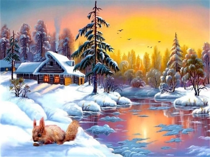 Norimpex Pintura por números Ardilla en invierno 40 × 50 cm