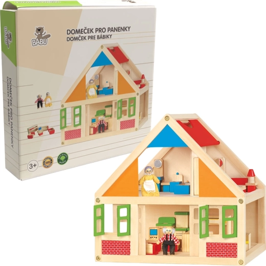 Babu casita de madera para muñecas con accesorios y 2 figuritas