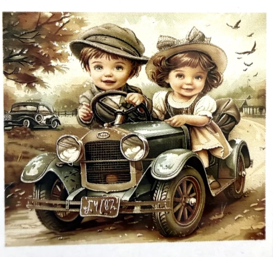 Norimpex pintura de diamantes niños en un coche antiguo 30 × 40 cm