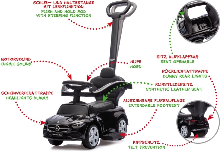Correpasillos infantil Mercedes-Benz C-Class 3 en 1 negro
