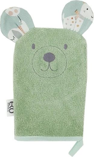 Manopla de algodón ECO con orejitas Bear verde oliva 20 × 15 cm