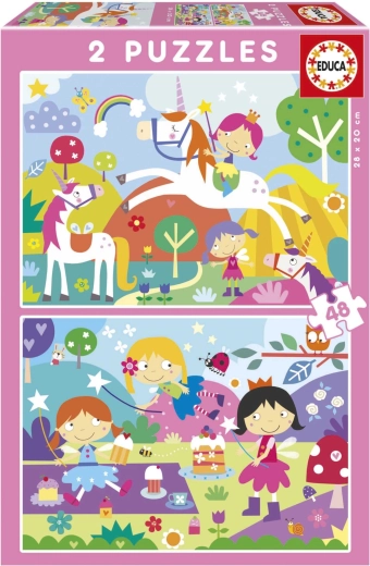 Puzle Unicornios y hadas 2×48 piezas