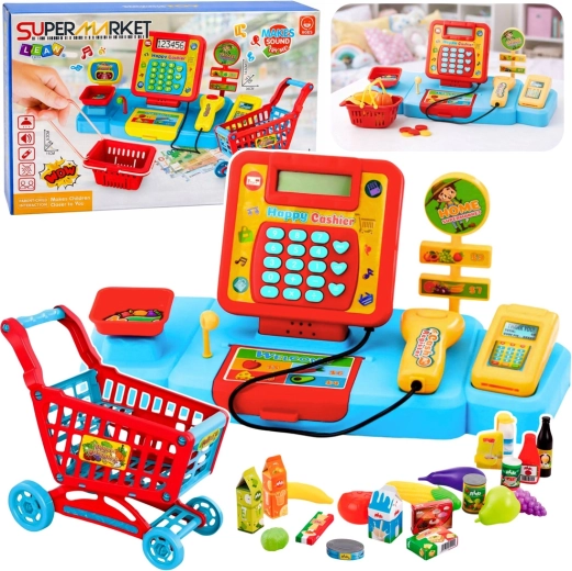 Caja registradora infantil interactiva de supermercado con carrito, escáner y báscula