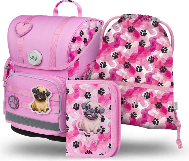 Set de material escolar BAAGL Patitas: cartera escolar, estuche y bolsa