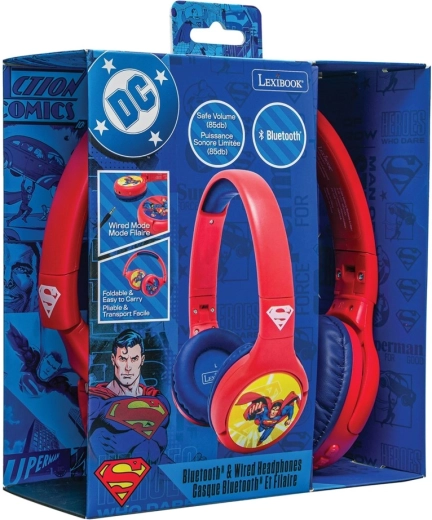 Auriculares Bluetooth infantiles 2 en 1 con limitación de volumen SUPERMAN – plegables, con cable e inalámbricos
