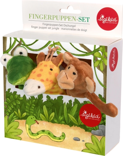 Set de marionetas de dedo de peluche sigikid – mono, cocodrilo y jirafa