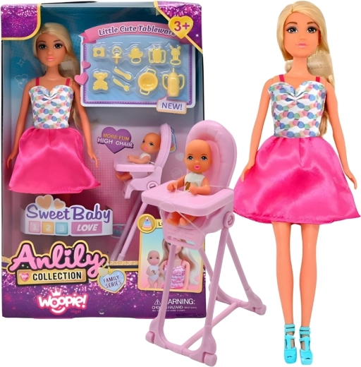 Muñeca Woopie Royal Lily con bebé y silla alta de comer – set de accesorios