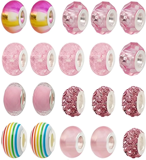 Mezcla variada de cuentas y colgantes en tonos rosa
