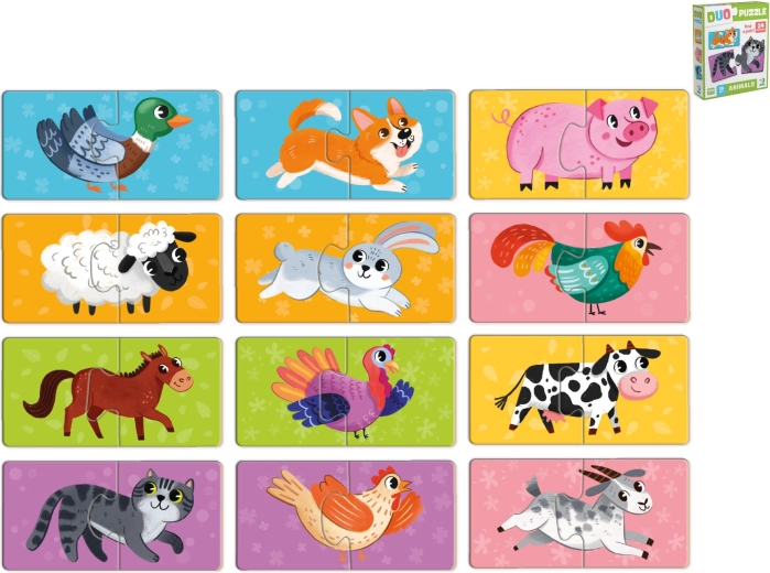Puzle infantil de animales en cajita (24 piezas, 12 imágenes) a partir de 18 meses