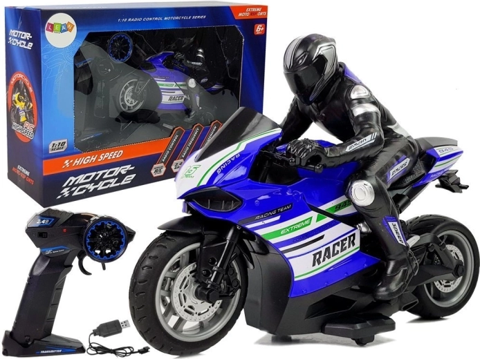 Moto de carreras RC 2,4 GHz, alcance 35 m, azul
