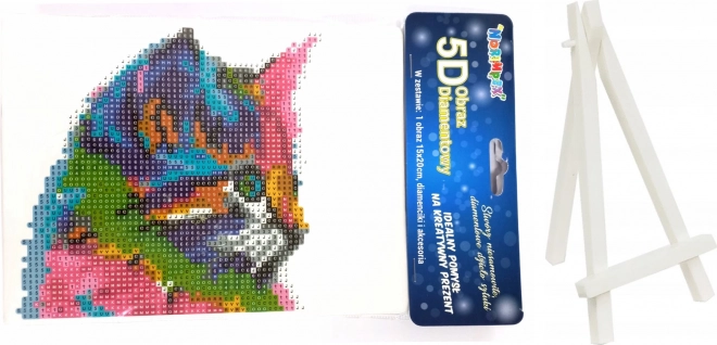 Pintura con diamantes Gatito de colores 15 × 20 cm con soporte