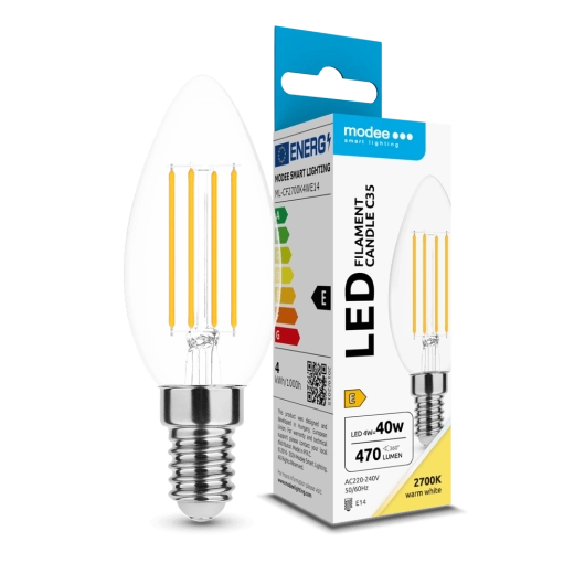 Bombilla LED Modee Filament C35 4 W E14, 470 lm, blanco cálido