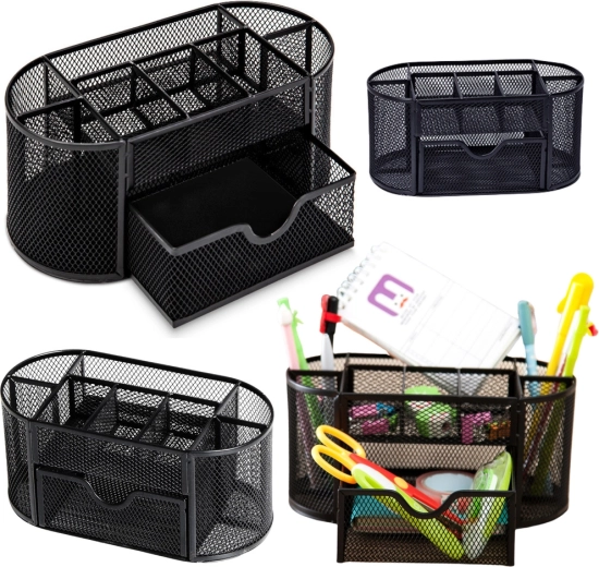 Organizador de escritorio metálico negro para material de escritura