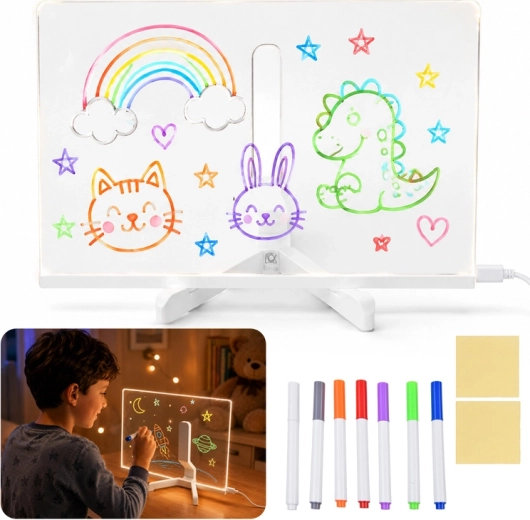 Pizarra acrílica LED retroiluminada para dibujar y escribir con 7 rotuladores y soporte