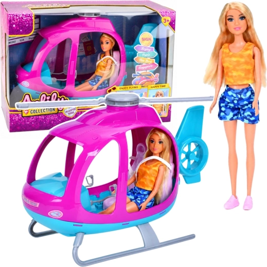 Muñeca Anlily con helicóptero rosa con hélices móviles