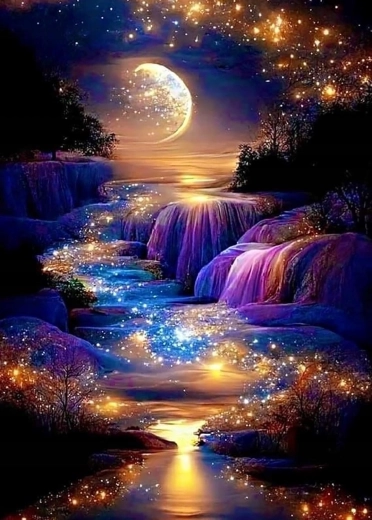 Pintura de diamantes Luna – paisaje dorado 30 × 40 cm