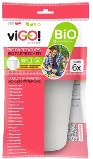 Vasos de papel bio 400 ml VIGO, 6 uds