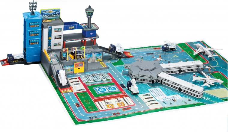 Garaje del aeropuerto – set con 4 coches y un avión, metálico
