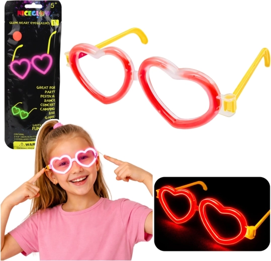 Gafas fluorescentes con forma de corazón que brillan en la oscuridad – rojo neón