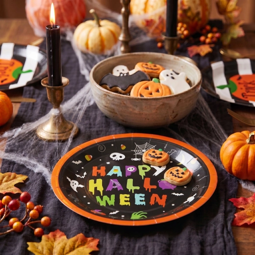 Platos de papel de Halloween Happy Halloween, redondos, 23 cm, 8 unidades