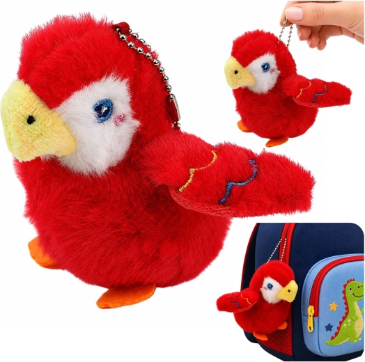 Loro de peluche en llavero con mosquetón rojo 9 cm - 1 pieza