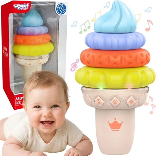 Cucurucho de helado musical WOOPIE – rompecabezas sensorial con sonido y luz (5 piezas)