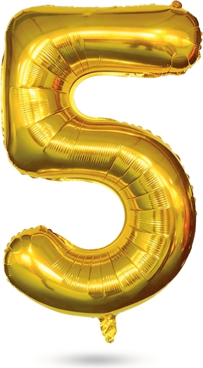 Globo de papel de aluminio con forma del número 5 para cumpleaños – Dorado
