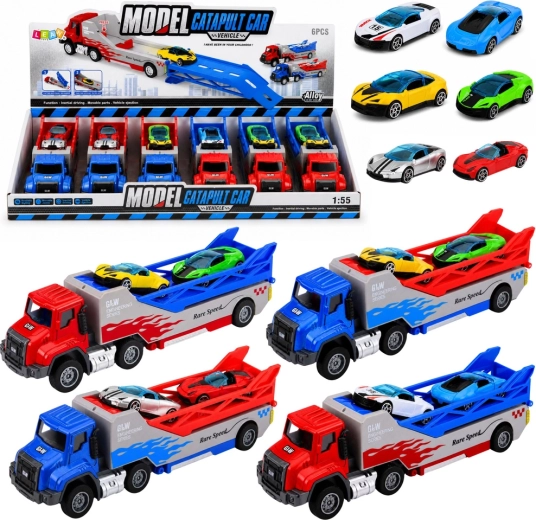 Camión con rampa – autotransportador con lanzador y 2 cochecitos 1:55