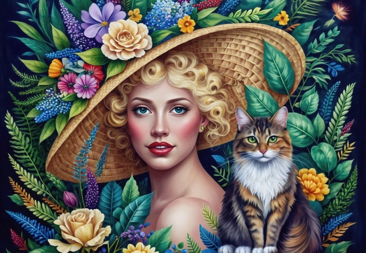 Puzzle BLUEBIRD Dama y gato 1000 piezas