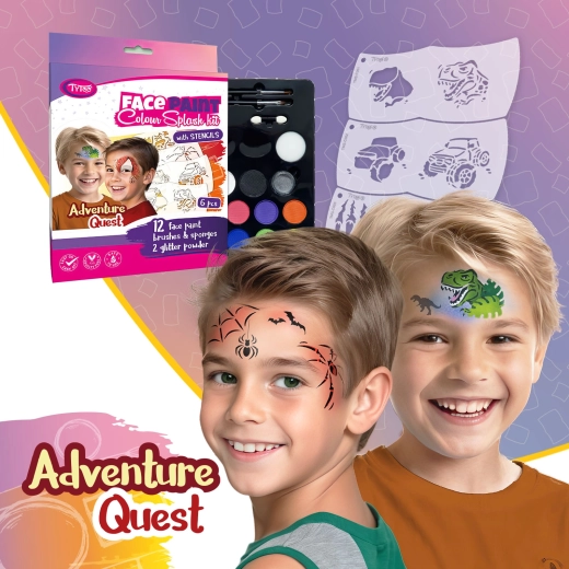 TyToo Adventure Quest set de pintura facial con 6 plantillas Mosaic