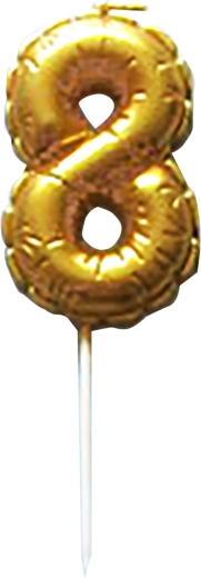 Vela para tarta número 8 dorada con pincho 6 cm TORO