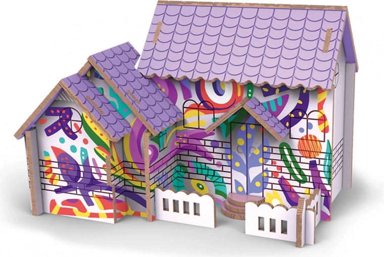 Puzzle 3D de madera de una casa con pinturas