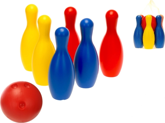 Boliche de plástico para niños de 19 cm con 6 bolos y una pelota en red