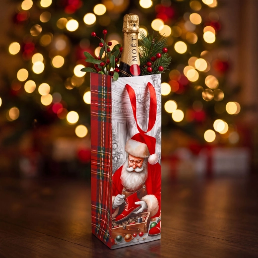 Bolsa de regalo navideña para botella con efecto aterciopelado, surtida - 1 unidad