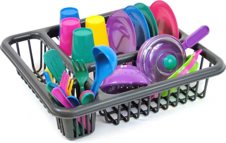 Set infantil de utensilios de cocina con escurridor y esponja