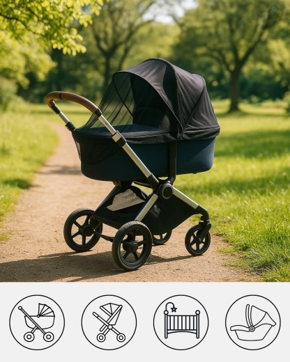 Mosquitera universal FreeON para cochecito negra