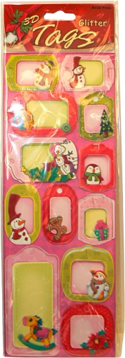Etiquetas navideñas 3D para regalos con purpurina – set de 12 uds., mix de motivos