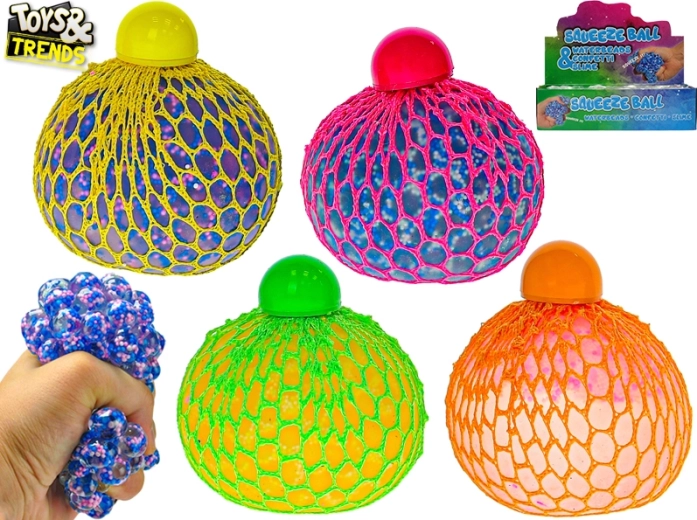 Pelota antiestrés elástica con malla y bolitas 7 cm