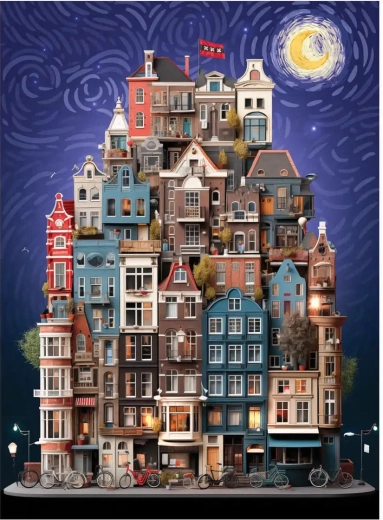Puzzle Noche estrellada en Ámsterdam 1000 piezas