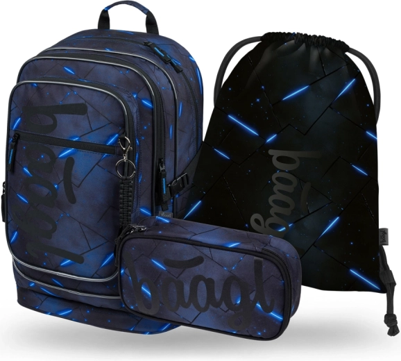 Baagl set escolar de 3 piezas Cubic Flash – mochila, estuche y bolsa GRS