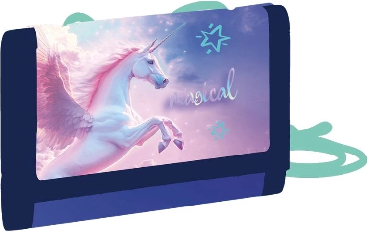 Cartera textil infantil Pegaso para colgar al cuello con cierre de velcro