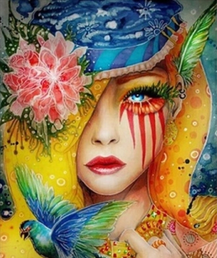 Pintura de diamantes Pájaro colorido 30 × 40 cm