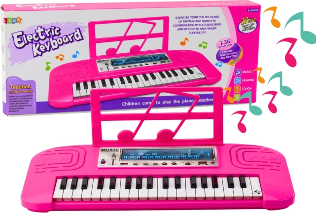 Piano eléctrico para niños con 36 melodías, rosa