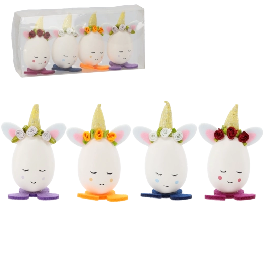 Decoración de Pascua: huevos con orejitas y gorrito, set de 4 uds CHOMIK