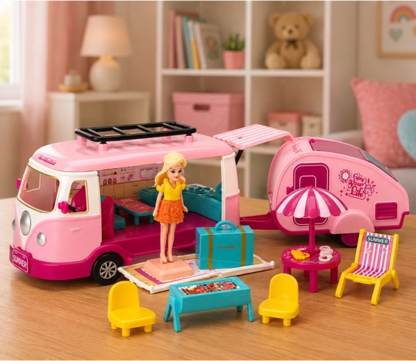 Accesorios de camping y muñeca para juego de roles