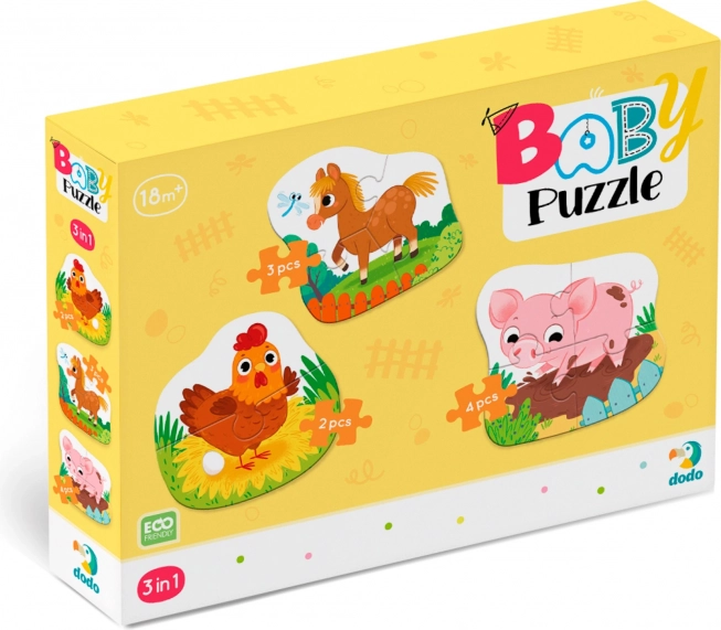 Baby puzzle Animales de la granja 3 en 1 (2, 3, 4 piezas) DODO