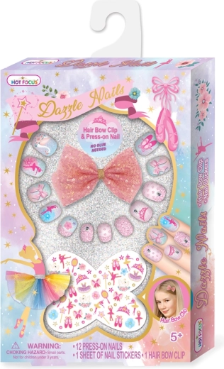 Set de uñas brillantes con pegatinas y pasador para el pelo – bailarina